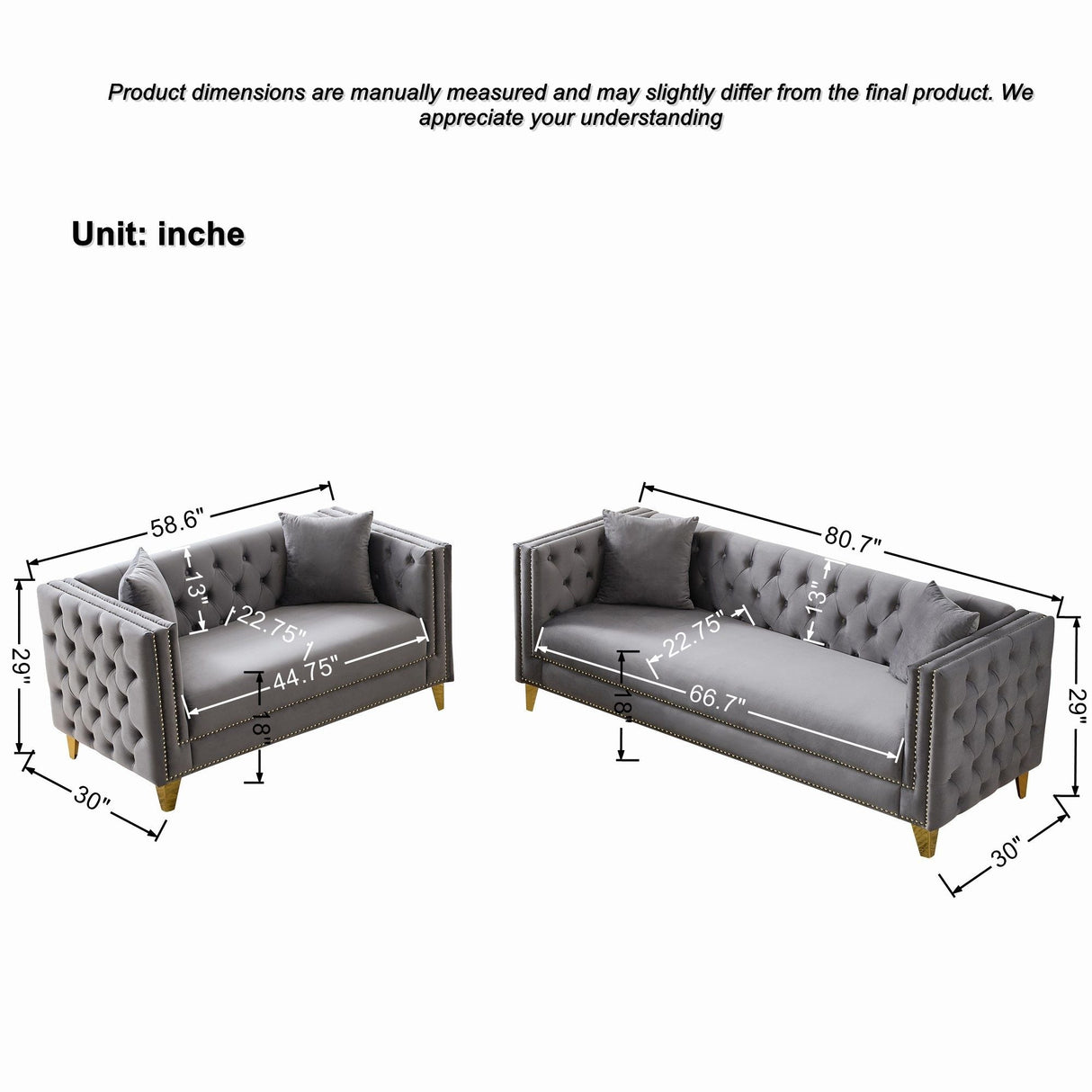 Deep Seat Sofa With Button Nailhead, Square Arm Couches