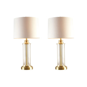Clarity Glass Cylinder Table Lamp Set of 2 with Gold Accents - Glass/Gold
