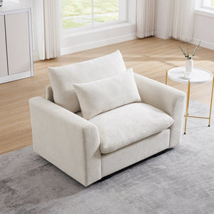 Beige Corduroy Deep Seat Single Sofa Accent Chair