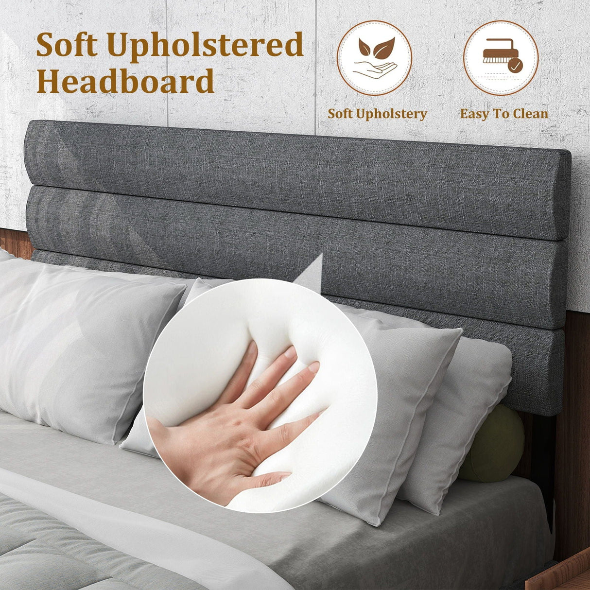 Upholstered Platform Bed Frame With Headboard, No Box Spring Needed, Underbed Storage