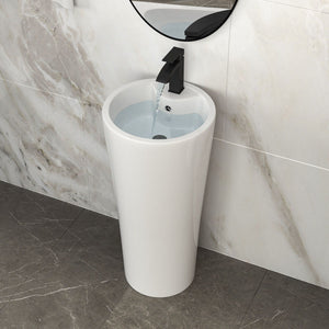 15" Pedestal Sink With Space Saving Design, Smooth Non Porous Surface For Powder Rooms - White