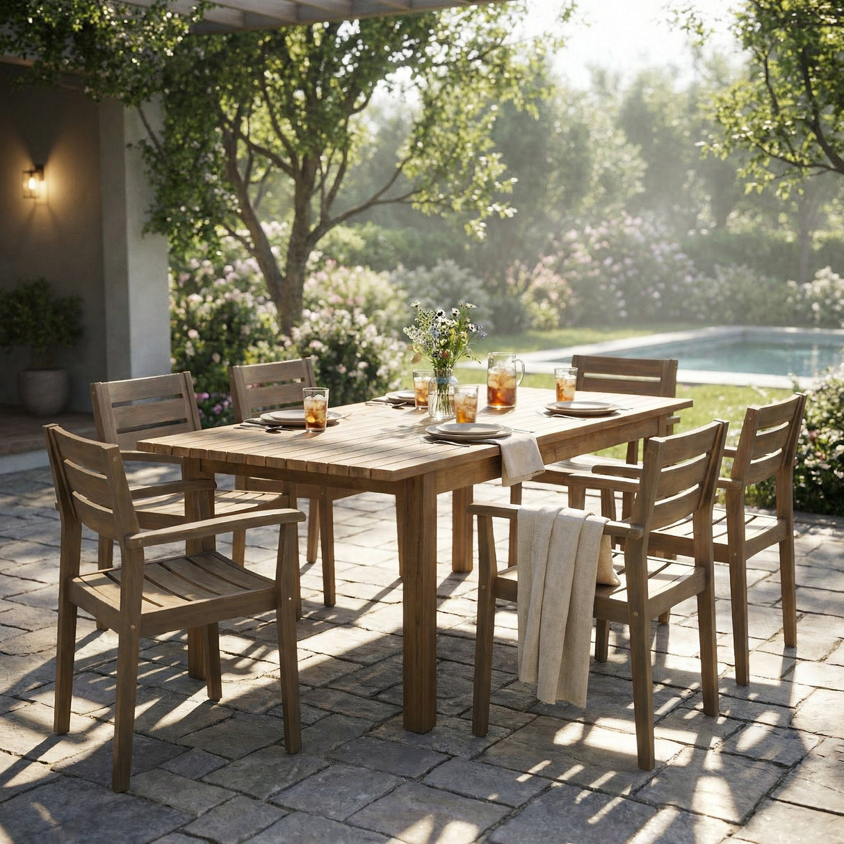 7 Pieces Acacia Wood Outdoor Dining Set