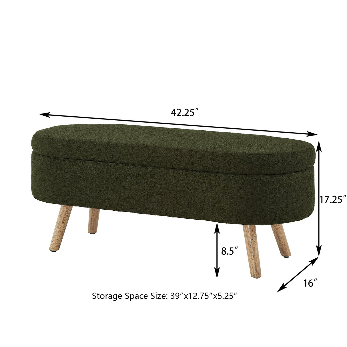 Luxury Oval Boucle Storage Ottoman Bench