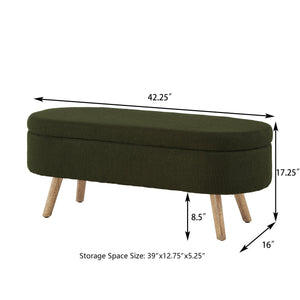 Luxury Oval Boucle Storage Ottoman Bench