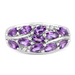 1.67 Carat Genuine  Amethyst and White Topaz .925 Sterling Silver Ring
