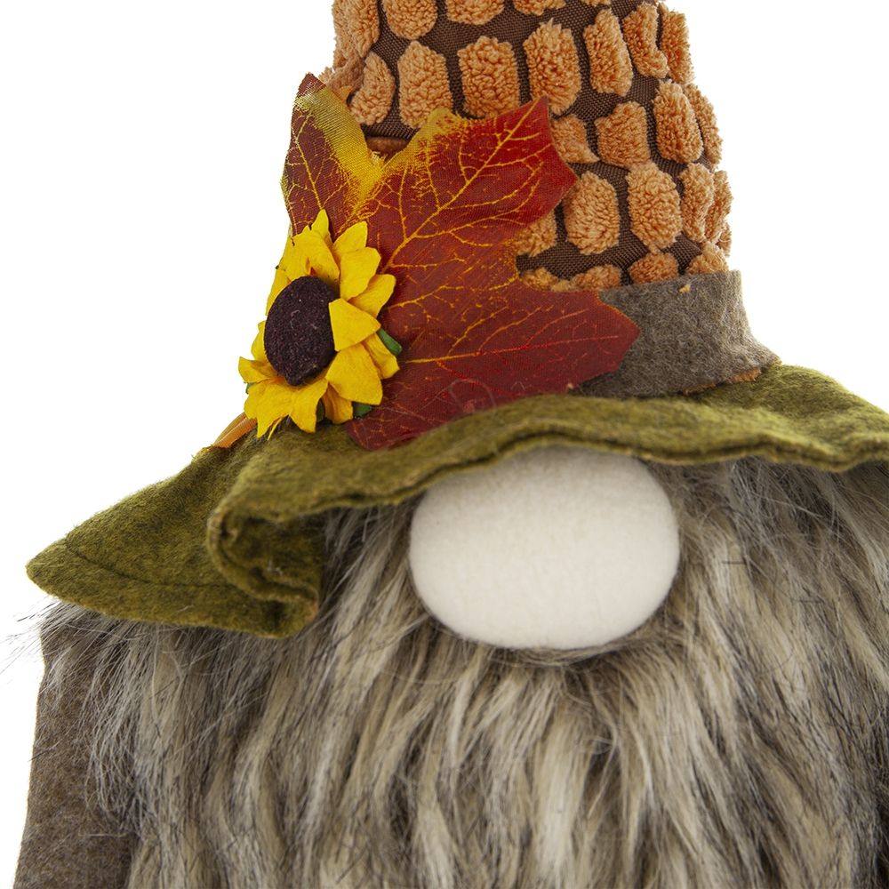 Sitting Gnome With Maple Leaf, For Holiday Harvest Festival Fall Festival & Thanksgiving Table Decorations (Set of 2) - Orange Multi