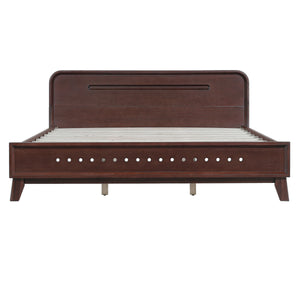Pine Solid Wood Queen Size Bed, Dark Walnut