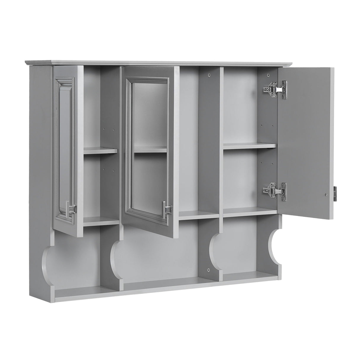 Wall Mounted Bathroom Medicine Wall Cabinet With Mirror & Open Shelves