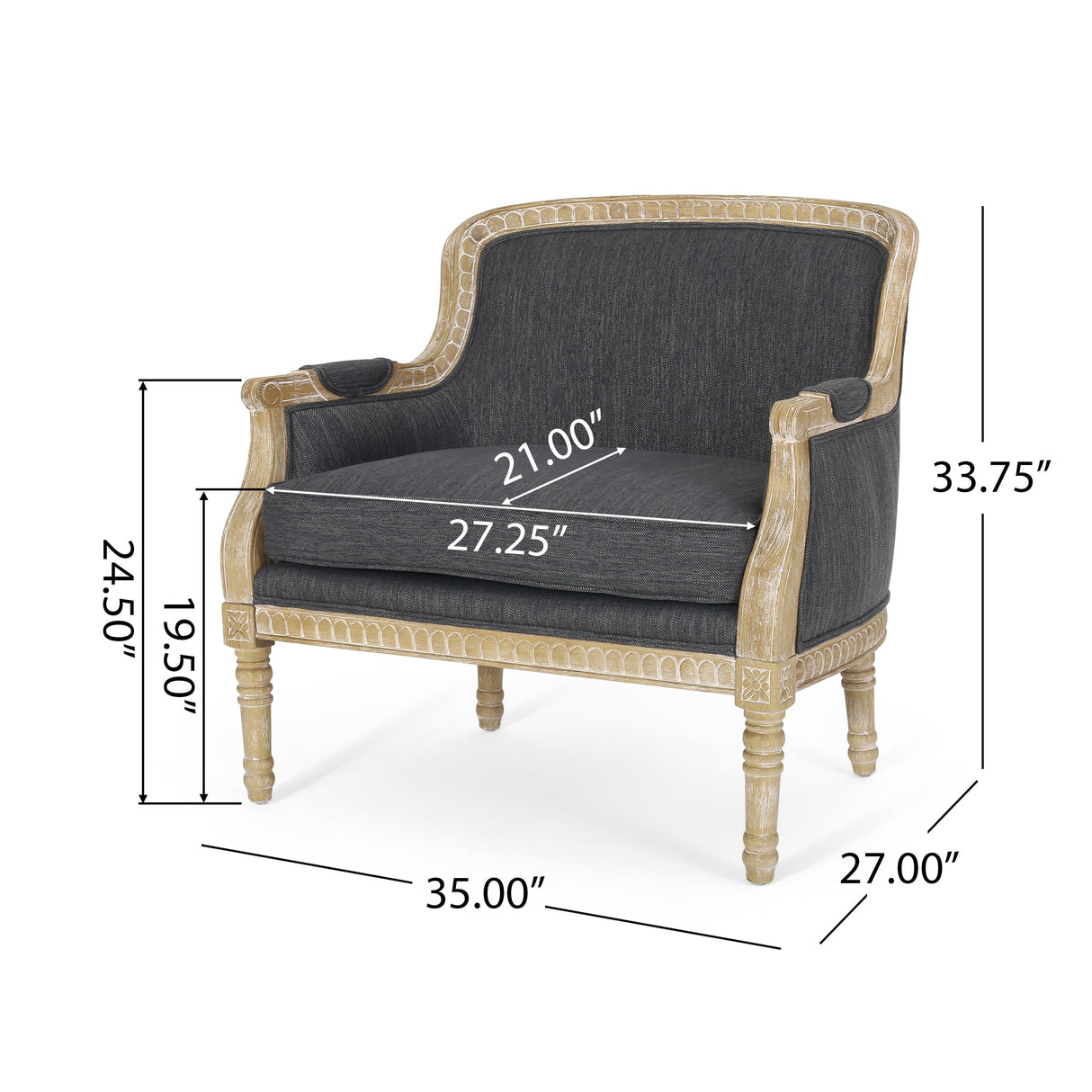 Becoming Upholstered Club Chair with Turned Leg and Carved Design