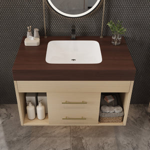29.9" Modern Floating Bathroom Vanity with Sintered Stone Top
