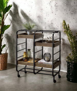 Vorrik Black & Walnut Finish Serving Cart