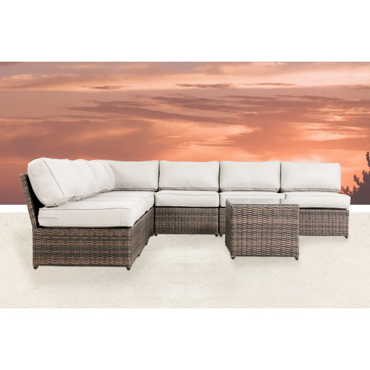 Comfortable Modern Patio Rattan Sectional Set With Cushions