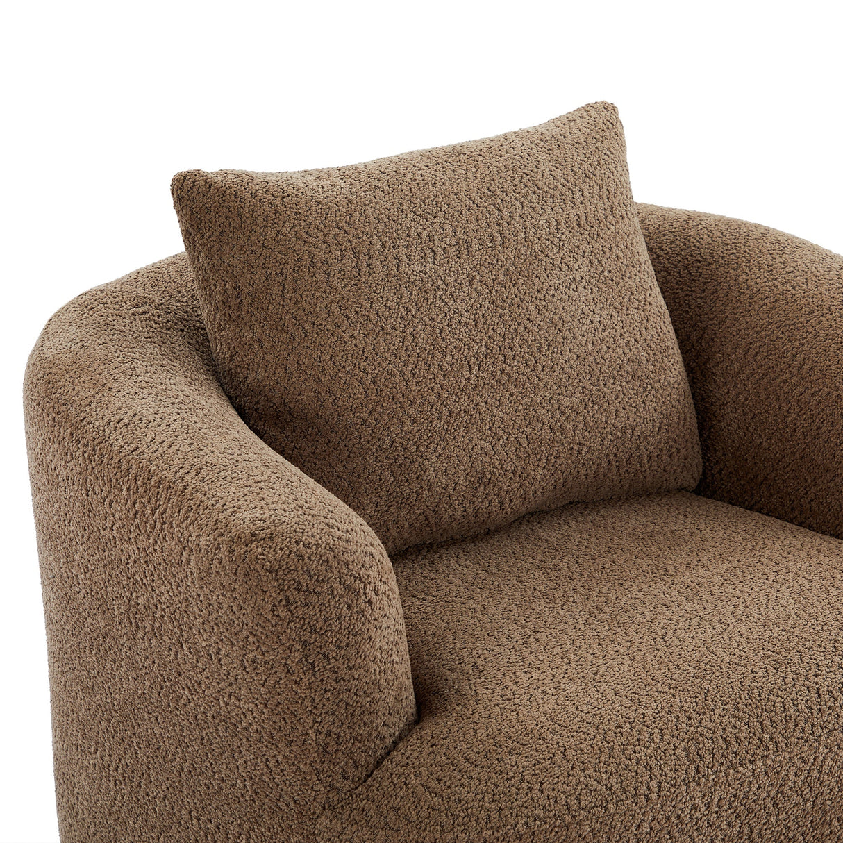 Chenille Upholstered 360° Swivel Chair with Throw Pillow, Dark Brown