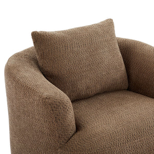 Chenille Upholstered 360° Swivel Chair with Throw Pillow, Dark Brown