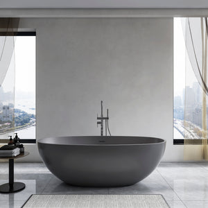 65.2 Inch Freestanding Solid Surface Soaking Bathtub