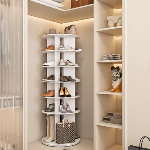 6 Tier Spinning Shoe Rack with 360° Revolving Organizer - White