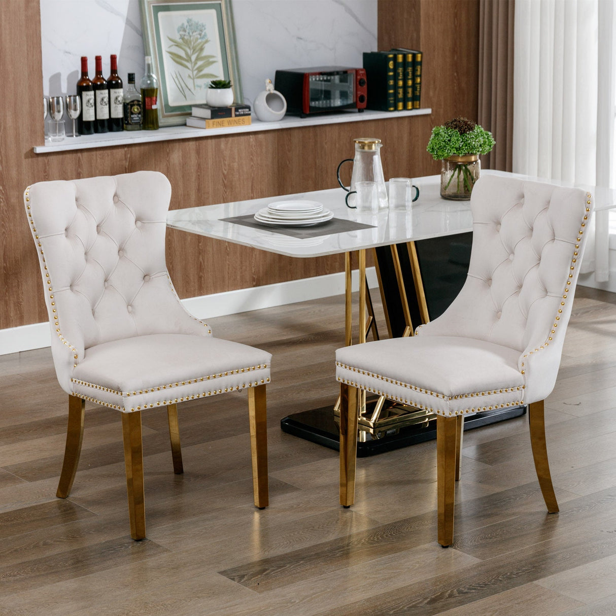 A&A Furniture Nikki Collection Modern Velvet Upholstered Dining Chair Set of 2