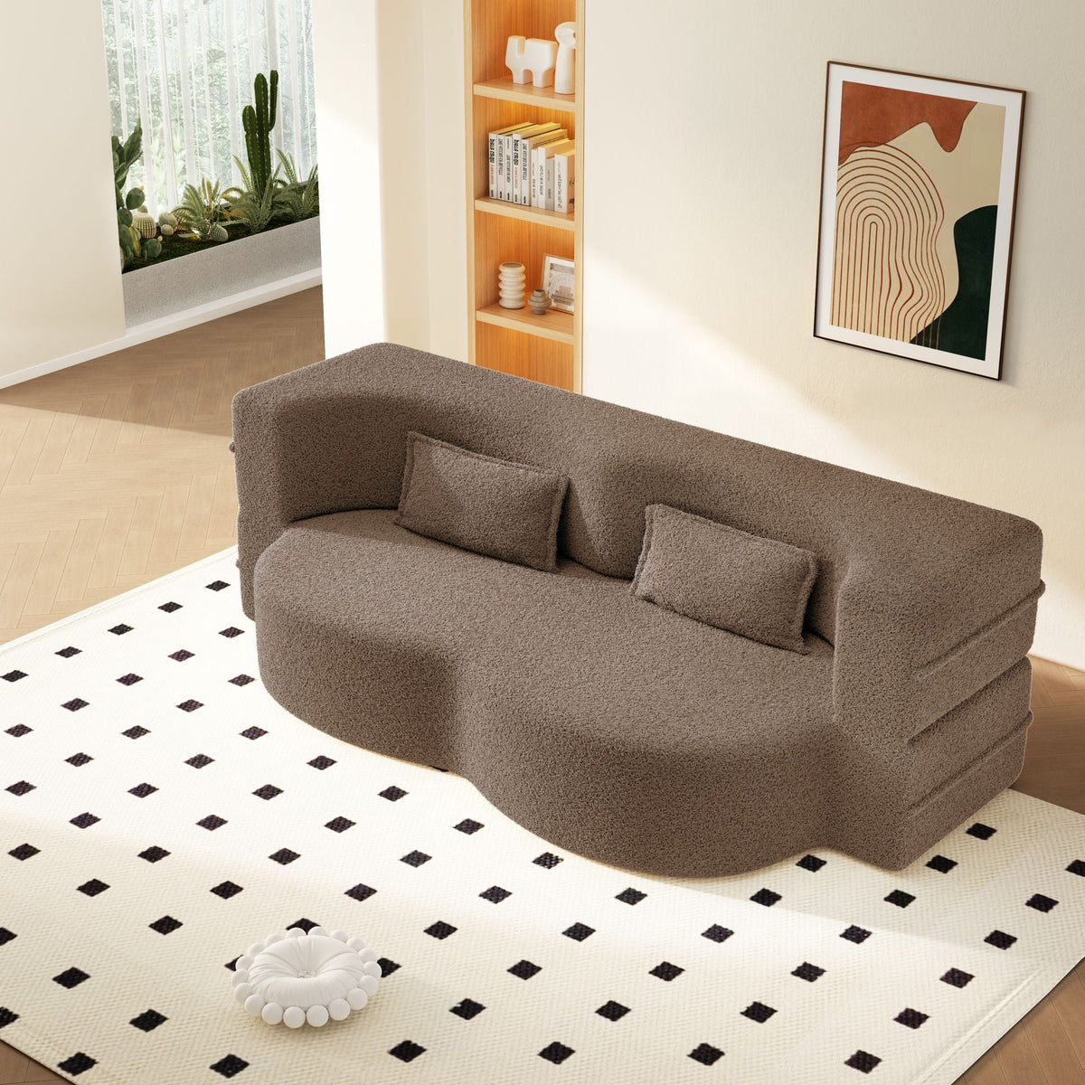 Modern Floor Sleeper Sofa Bed With 2 Pillows, Convertible Twin Size Folding Mattress For Living Room