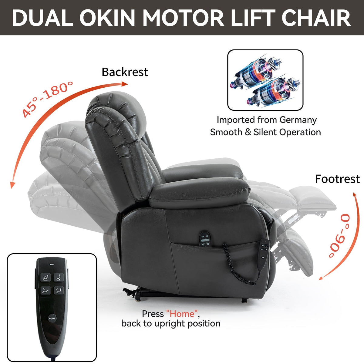 Dual Motor Electric Recliner Chair with Massage and Heat - Leatheraire