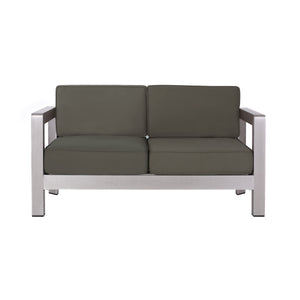 Outdoor Aluminum Loveseat with Deep Cushions - Silver