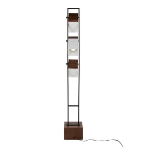 Bento 67.5' Contemporary Metal Floor Lamp in Black Metal and Walnut Wood with White Shade