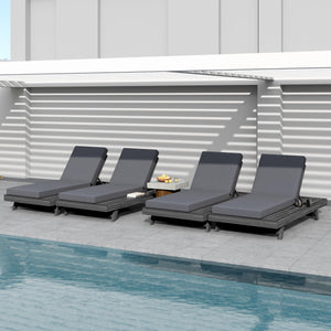 Lounge Chaise Set in Black Acacia Wood with Water-Resistant Cushions