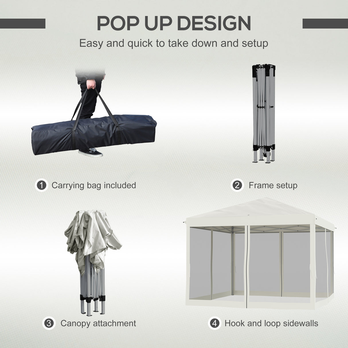 10' x 10' pop up canopy tent with netting, instant gazebo, ez up screen house room with carry bag, height adjustable beige