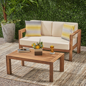 2 Piece Patio Set With Open-Back Loveseat And Coffee Table - Beige / Brown