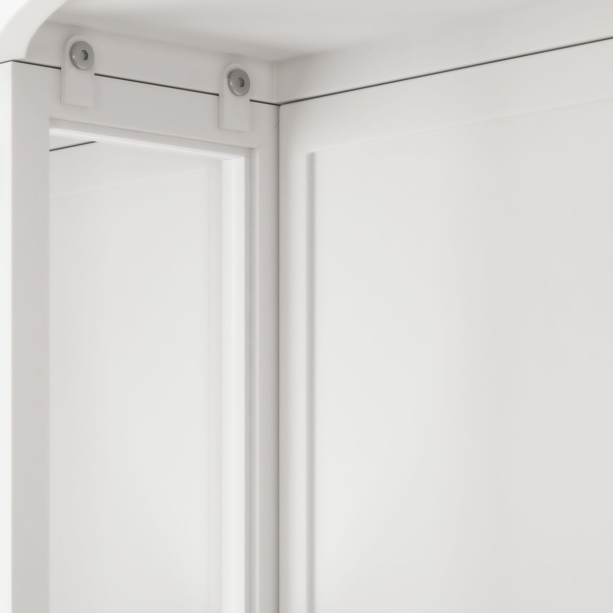 Arched Glass Double Door Wardrobe With Shatterproof Mirror, Open Shelf & Towel Rack