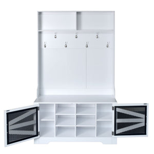 Entryway Bench With Coat Rack, 3 In 1 Design And Adjustable Shelves