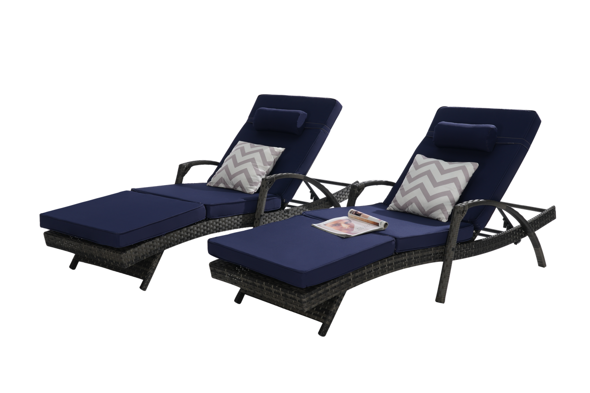 Outdoor Wicker Reclining Chair Set of 2 with Cushions