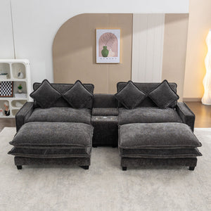 Modern Sectional Sofa With Removable Ottomans, USB Ports