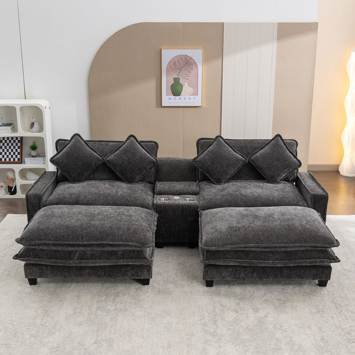 Modern Sectional Sofa With Removable Ottomans, USB Ports