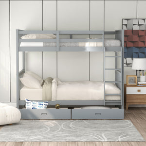 Bunk Bed With Ladders And 2 Storage Drawers