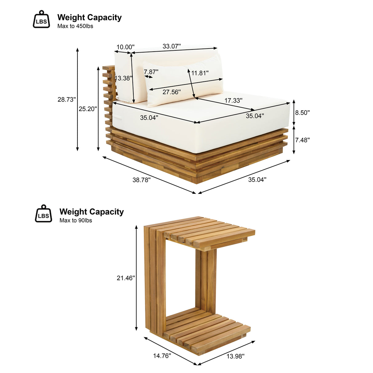 Oversized Outdoor 3-Piece Chat Set with Two Club Chairs and Side Table