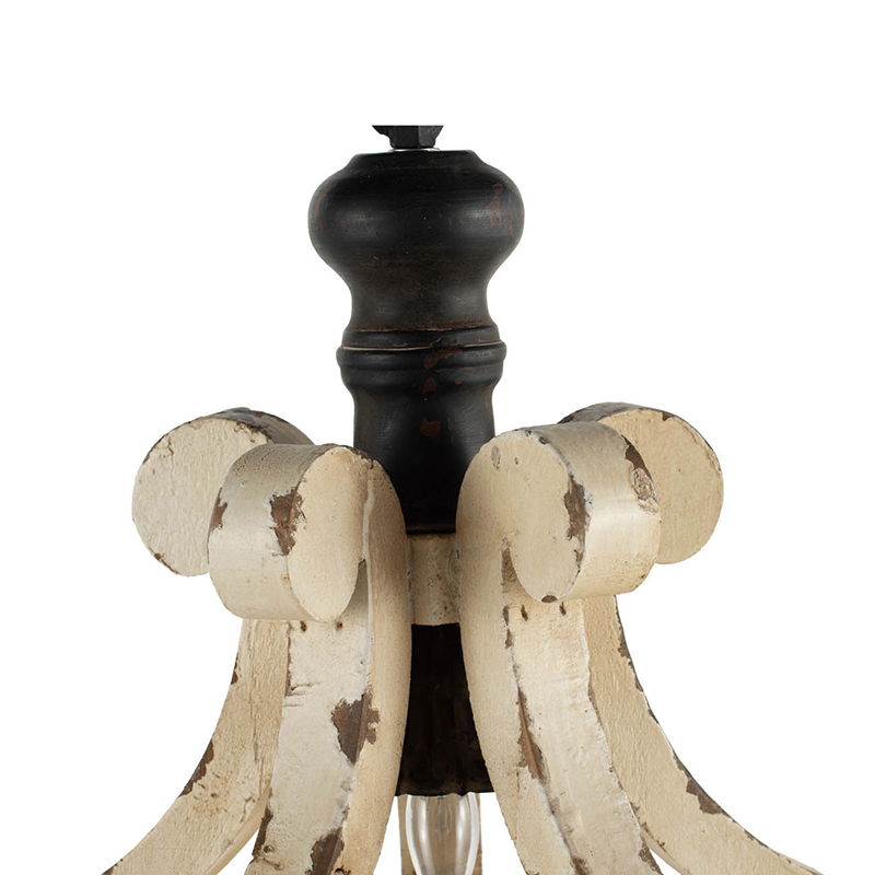 Farmhouse Chandeliar Distressed Pendant French Country Wood Chandelier For Living Room Foyer, Bulb Not Included - Antique Cream