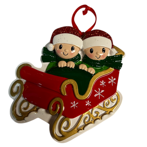 Sleigh With Gold Rails Family of 2 Ornament