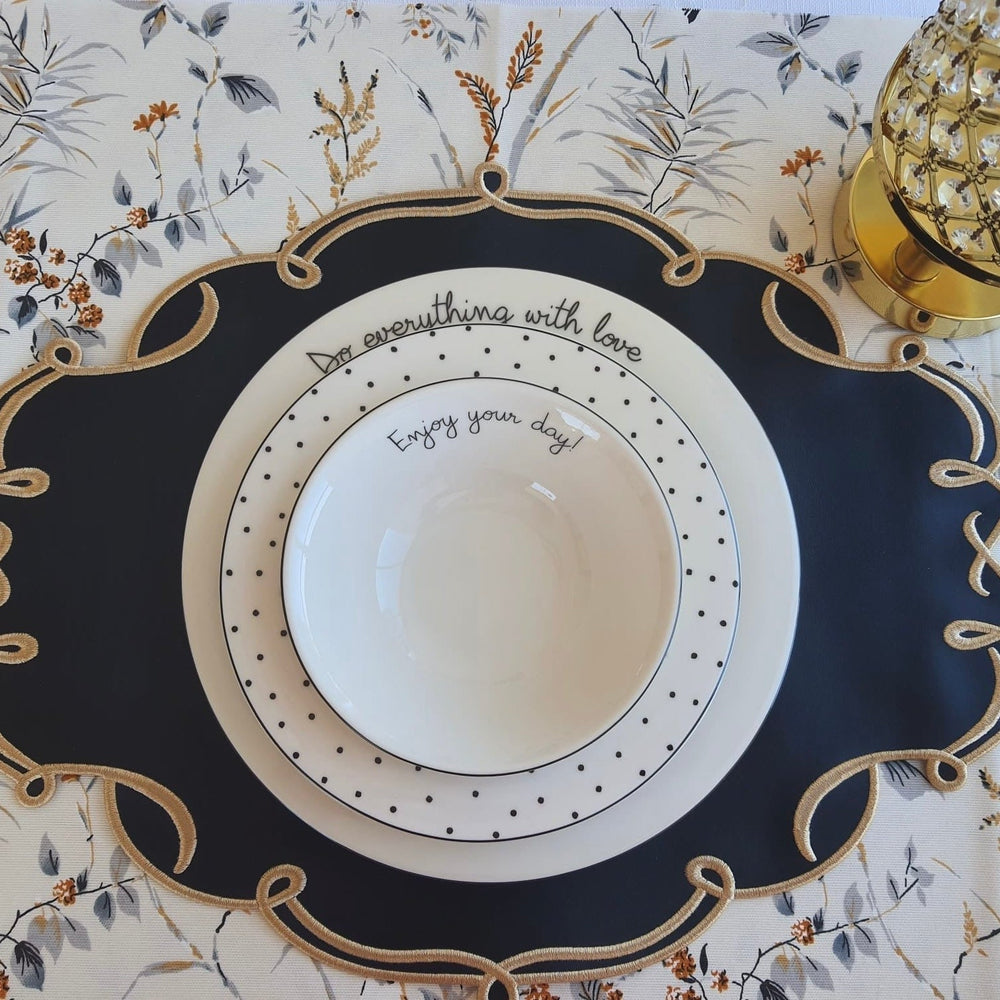 Celestia Black Oval Faux Leather Placemat, Napkin & Coaster Set