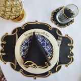 Celestia Black Oval Faux Leather Placemat, Napkin & Coaster Set