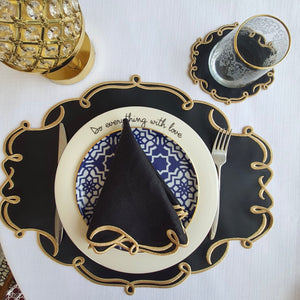 Celestia Black Oval Faux Leather Placemat, Napkin & Coaster Set