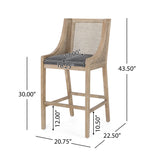 Celestiality Upholstered Barstool with Cane Webbing Backrest, Set of 2 - Bar Stools