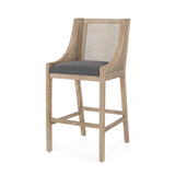 Celestiality Upholstered Barstool with Cane Webbing Backrest, Set of 2 - Bar Stools
