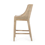Celestiality Upholstered Barstool with Cane Webbing Backrest, Set of 2 - Bar Stools