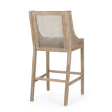 Celestiality Upholstered Barstool with Cane Webbing Backrest, Set of 2 - Bar Stools