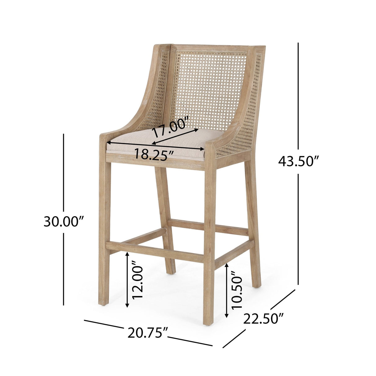 Celestiality Upholstered Barstool with Cane Webbing Backrest, Set of 2 - Bar Stools