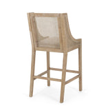 Celestiality Upholstered Barstool with Cane Webbing Backrest, Set of 2 - Bar Stools