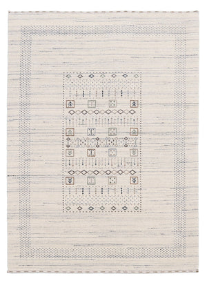 Center Pattern Natural Hand Loomed Wool Area Rug