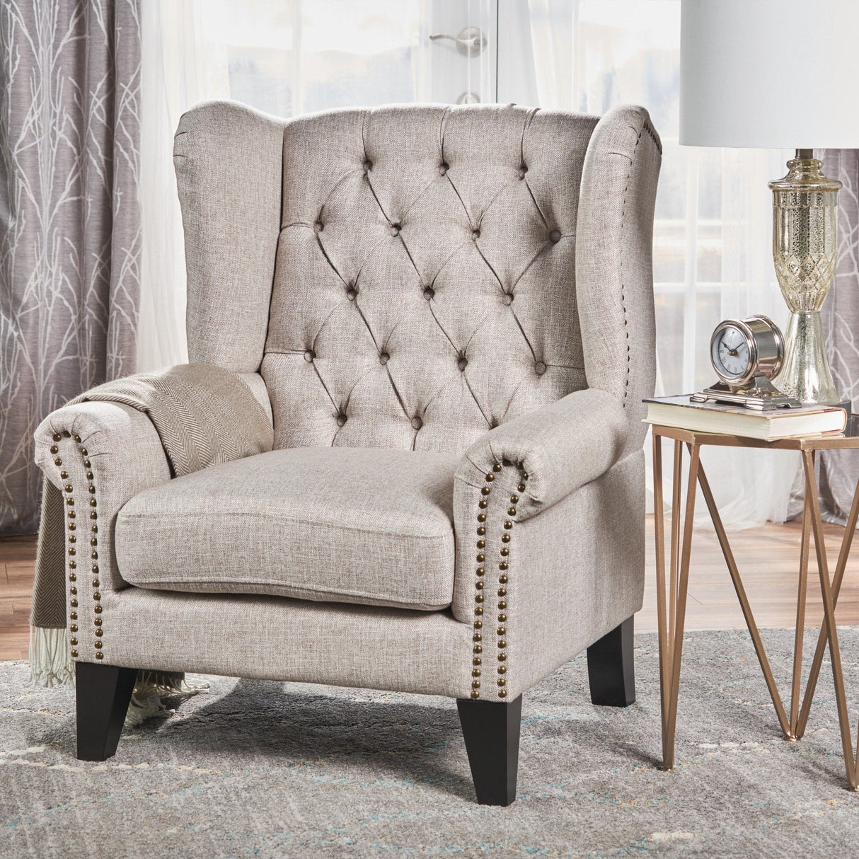 Cerebral Upholstered Wingback Chair with Diamond Tufting and Nailhead Trim - Accent Chairs