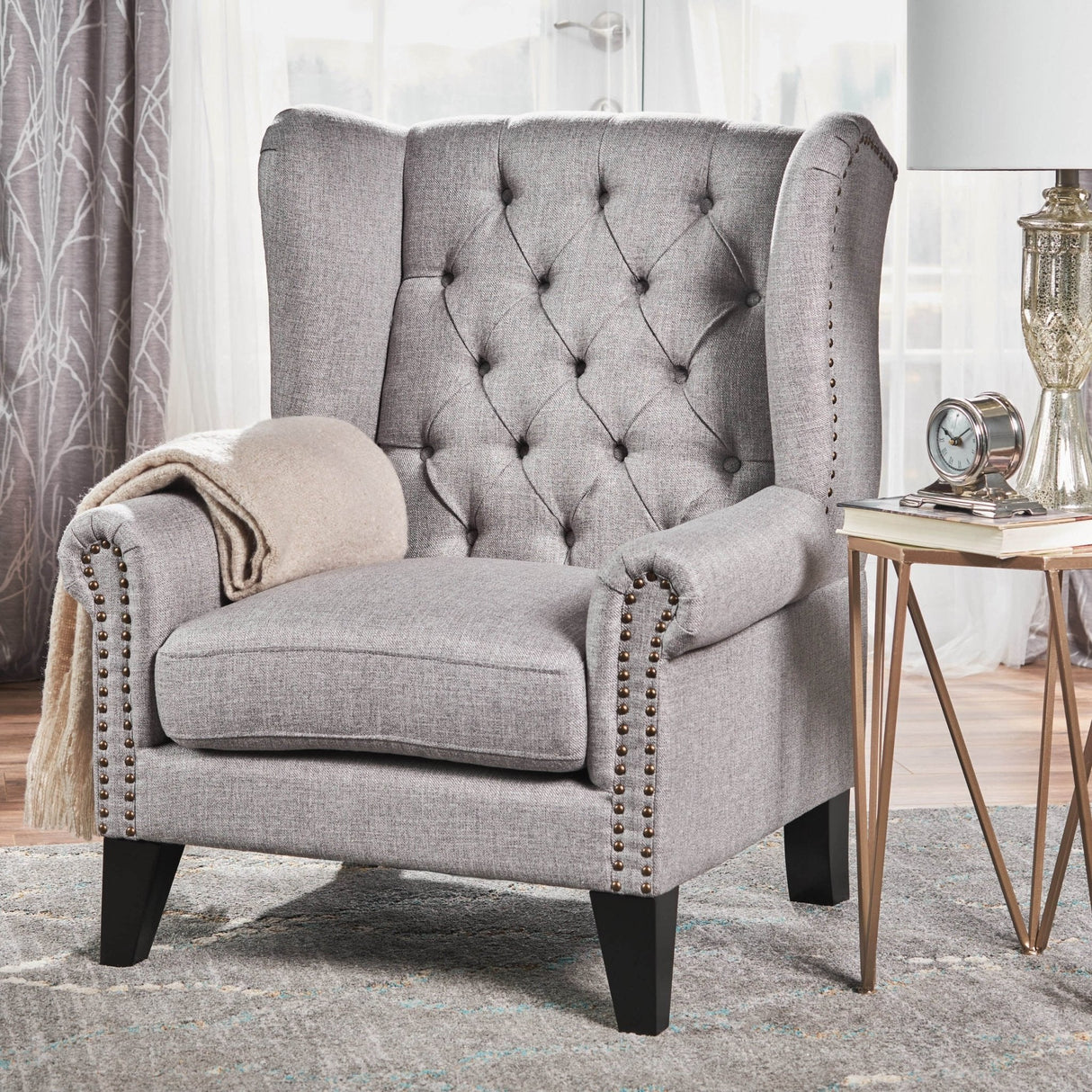 Cerebral Upholstered Wingback Chair with Diamond Tufting and Nailhead Trim - Accent Chairs