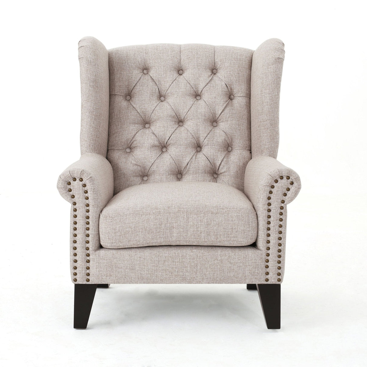 Cerebral Upholstered Wingback Chair with Diamond Tufting and Nailhead Trim - Accent Chairs